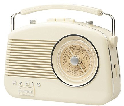 Steepletone Brighton Mk2 Shabby Chic Nostalgic Retro Radio (1950's Style), Mains Electric/Battery Powered. Rotary Radio FM & AM (MW + LW). Mobile Smart Phone Music Playback (Mains Lead Inc) Beige