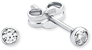 Amor Damen-Ohrstecker rund glänzend 3 mm 925 Silber rhodiniert Zirkonia weiß - 20893