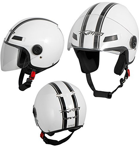 A-Pro Motorradhelm Motorrad Roller Offenes Jet Helm Viser ECE 22-06 Weiss XS