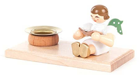 Rudolphs Schatzkiste Kerzenhalter mit sitzendem Engel, für Kerze d=14mm Höhe ca 4 cm NEU Erzgebirge Kerzenständer Kerzenleuchter