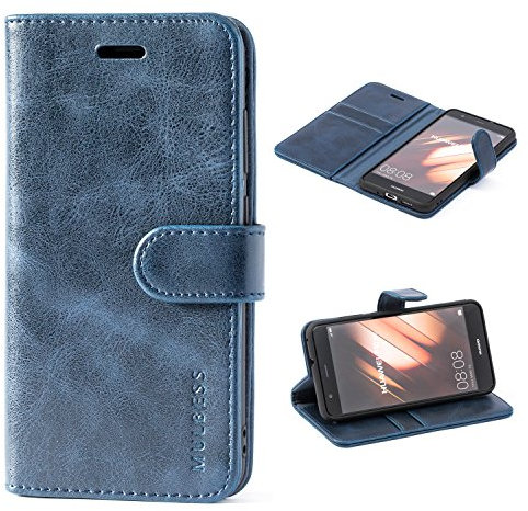 Mulbess Handyhülle für Huawei P10 Lite Hülle Leder, Huawei P10 Lite Handy Hülle, Vintage Flip Handytasche Schutzhülle für Huawei P10 Lite Case, Navy Blau