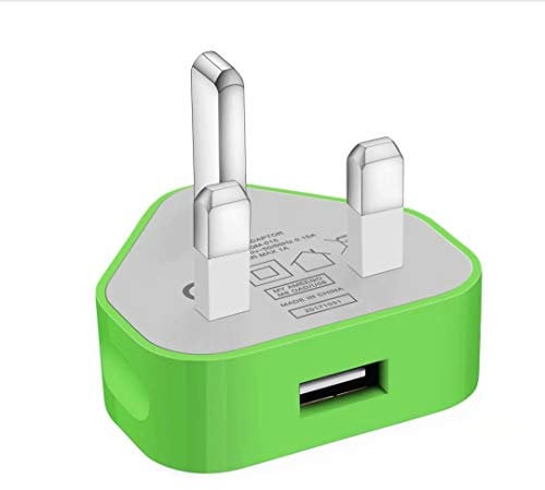 USB Compact Universal UK Mains Charger 1000 mAh CE Approved Adapter Cable Compatible with Mobile Phones iPhone 5 6 7 8 X iPod/Samsung Galaxy S2 3.4 S5 S6 S7 S8 S9/Smart phones /Media devices (Green)