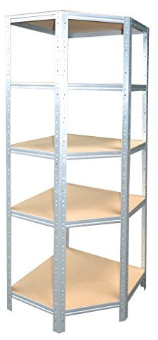 Eckregal Stecksystem 180 x 90 x 60 cm mit 5 Böden für Schwerlastregale mit 60 cm Tiefe: Ideale Ergänzung durch Ausnutzung der Ecken für Metallregal, Kellerregal, Lagerregal, Garagenregal