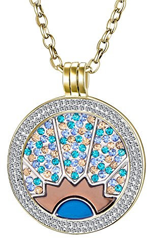 Morella Damen Halskette Gold 70 cm Edelstahl und Zirkonia Anhänger mit Coin Sonnenstrahlen 33 mm im Schmuckbeutel