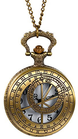 Lancardo Retro Herren Damen Taschenuhr Kettenuhr Analog Quarz Modisch 12 Sternbilder Gravur Kompass Muster Uhr mit Halskette, Bronze