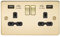 Flat Plate Double Socket with Dual USB Charger in Polished Brass with Black Insert