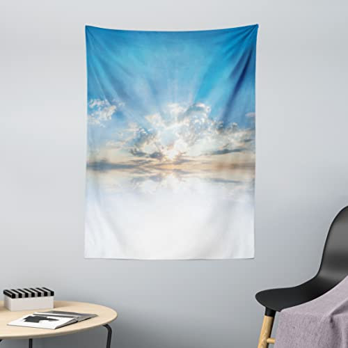 ABAKUHAUS Wolken Wandteppich, Lebendige Luft mit Wolken Meteorische Reflexion Atmosphäre Fotodruck, aus Weiches Mikrofaser Stoff Wand Dekoration Für Schlafzimmer, 110 x 150 cm, Blassblau Weiß