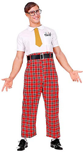W WIDMANN MILANO Party Fashion - Kostüm Nerd, Overall, Gürtel, Krawatte, Brille, Streber, Freak, Fasching
