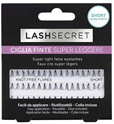 Lash Secret Individual - Ciglia Finte a Ciuffetti Corte Riutilizzabili e Colla - Effetto Naturale - Individual Short senza Nodino