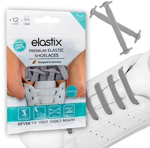 Elastix Sneaker - Cordones elásticos de goma sin atar para adultos, cordones de silicona sin lazos, planos para el ocio y el deporte, gris claro, Einheitsgröße