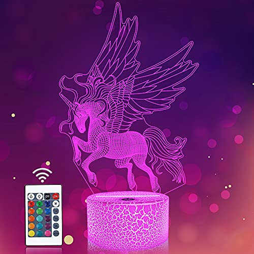 CooPark Einhorn Geschenk 3d Einhorn Nachtlicht für Kinder,Coopark 3D Licht Lampe 16 Farben ändern mit Remote Urlaub und Geburtstagsgeschenke Ideen für Kinder baby