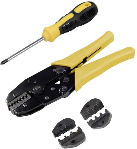 MaxTrack SW17L Handcrimpzangenset mit austauschbaren Crimpbacken, Elektriker Werkzeug, Multicrimp Crimpzange, 0,5-16 mm², Presszange für Aderendhülsen und Kabelschuhe, Inkl. Etui und Schraubendreher