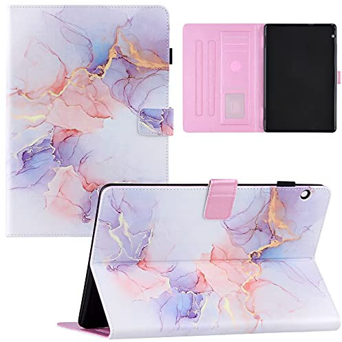 Compatible avec Huawei MediaPad T5 Coque,PU Leather Protective Étui avec Fonction de Support Tablette Housse avec Fente Carte pour Huawei MediaPad T5/AGS2-W09, AGS2-W19, AGS2-L09,Marbre rose blanc