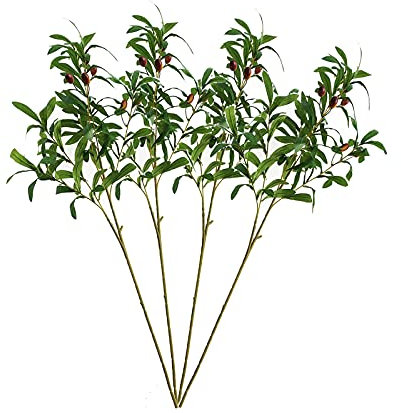MCDSAJ 4 Stück 99 cm künstliche Olivenpflanzen Zweige schwärzlich grüne Oliven Obst künstliche Grünpflanzen für Zuhause Büro Innen Außen DIY Kranz Dekor