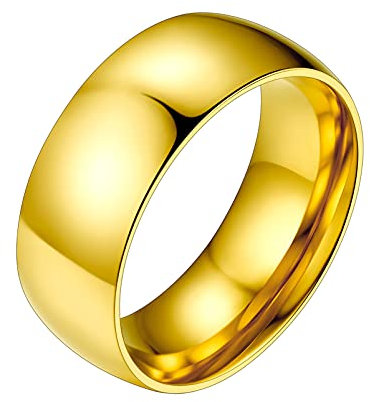 PROSTEEL 8mm breit Band Ring 18k vergoldet hochglanzpoliert Partnerring Ehering schlicht Damen Verlobungsring Trauring Modeschmuck für Hochzeit Jahrestag, Größe 52