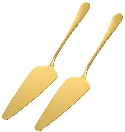 LATRAT 2er Set Tortenheber, dreieckiger Spaten Tortenheber mit feinem Wellenschliff Tortenheber, Tortenheber mit feinem Wellenschliff (Gold)