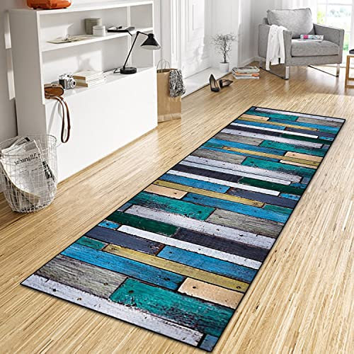 WTHYGB Teppich Läufer Flur Küche 80x270 cm, Modern rutschfest Waschbar Dauerhaft Küchenläufer Flurläufer, Lang Polyester Blau Muster Teppichläufer für Korridor, Schlafzimmer, Innen Wohnzimmer