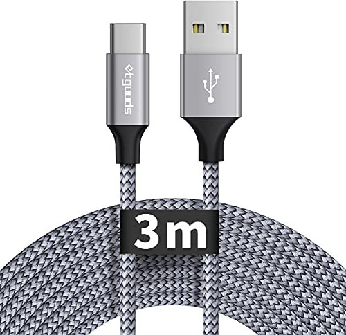 etguuds Extra-Long USB C Charger Cable 3M, USB A to USB C Cable 3A Fast Charging USBC Lead Braided for Samsung Galaxy S23 S22 S21 S20 S10 S9 S8 A20E A50 A55 A56 etc -Grey