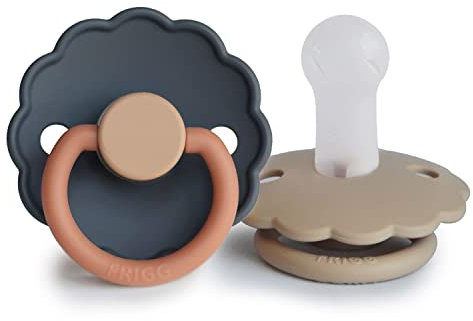 FRIGG Daisy Confezione da 2 ciucci | Ciuccio in silicone | Senza BPA | Prodotto in Danimarca | Tettarella simmetrica a ciliegia | (Aurora/Croissant, Taglia 2 (6-18 Mesi))