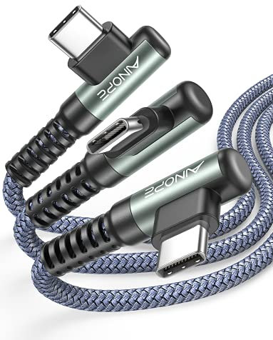 Type C Charging Cable 1M+2M+3M 3pac 3.1A USB Fast Charge Cable Right Angle, Nylon Braided USBC Charge Cable
