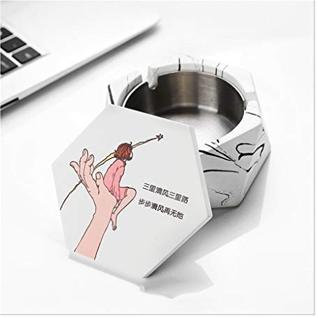 Samnuerly Aschenbecher Aschenbecher aus Zement, mit Deckel, Edelstahl, geometrischer Zement, Aschenbecher für den Innen- oder Außenbereich, Aschenbecherhalter (Color : Hand Sit Female Ink Color)