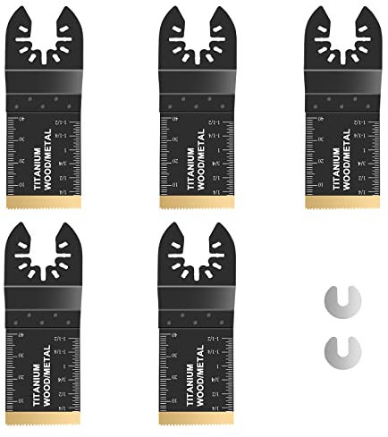 Funnytek 5PCS Oscillating Tool Blades Titanium Multitool Blades Cut Saw Blades Fast Speed Cutting for Wood, Metal, Nails and Hard Material for Dewalt Rockwell Milwaukee Makita Ryobi