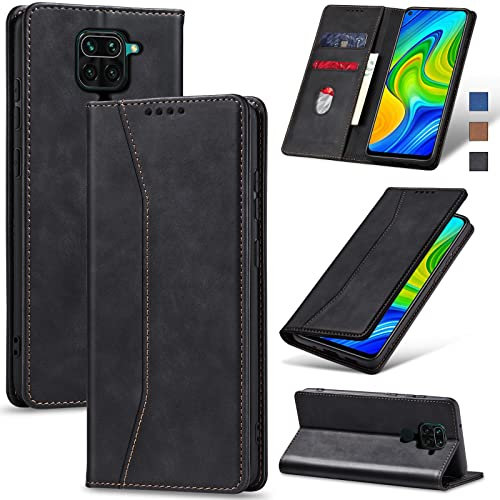 Jasonyu Funda para Xiaomi Redmi Note 9, Cuero PU Carcasa, Tipo Libro Flip Case con Tarjetas y Cartera, Soporte Plegable. Cierre magnético, Capa (Negro)
