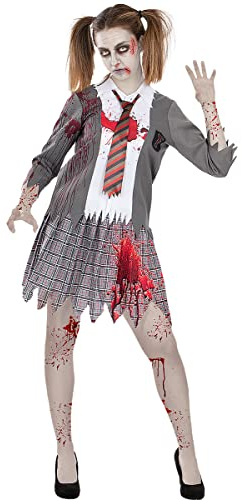 Funidelia | Disfraz de estudiante zombie para mujer Muerto Viviente, Terror - Disfraz para adultos y divertidos accesorios para Fiestas, Carnaval y Halloween - Talla M - Gris/Plateado