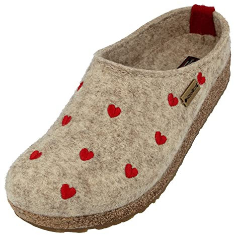 HAFLINGER Pantofole da Donna Grizzly Cuoricini 741031, Numero:42 EU, Colore:Beige