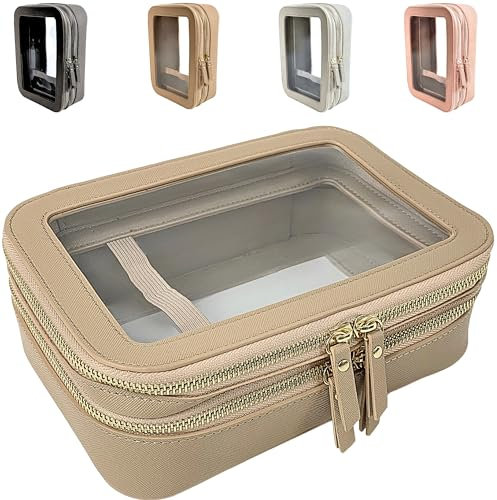 JAZD Transparente Make-up-Tasche Organizer, Make-up-Tasche, Kosmetiktasche, Kulturbeutel für Frauen, Make-up-Tasche, Reise-Make-up-Tasche, kleine Tasche, transparenter Kosmetik-Zugkoffer, Tasche,