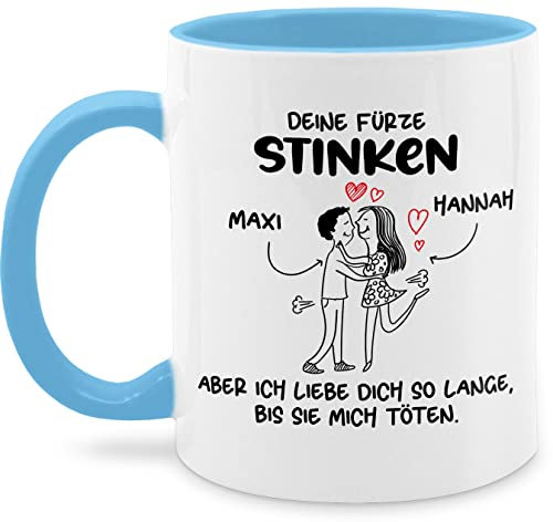 Tasse Tassen 325ml - Partner Freund & Freundin - Deine Fürze stinken I Paar Geschenke Pärchen Valentinstag - 325 ml - Hellblau - tee partnertassen liebeserklärung furz kaffeetasse personalisierte