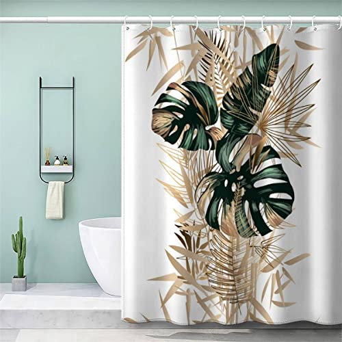 VULORA Duschvorhang Grünes Tropisches Blatt 180x180 Polyester Stoff Waschbar Textil Shower Curtains Anti-Schimmel Anti-Bakteriell Waschbar Badewanne Vorhang mit 12 Haken Hawaii Badezimmer Badvorhang