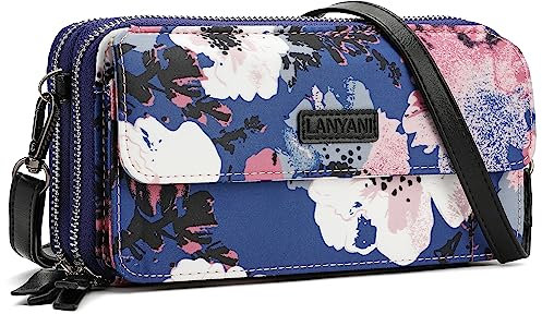 Lanyani RFID Crossbody Wallet Wristlet Purse with Phone Pocket For Women Vegan Leather…, Zi-rose Navy, S