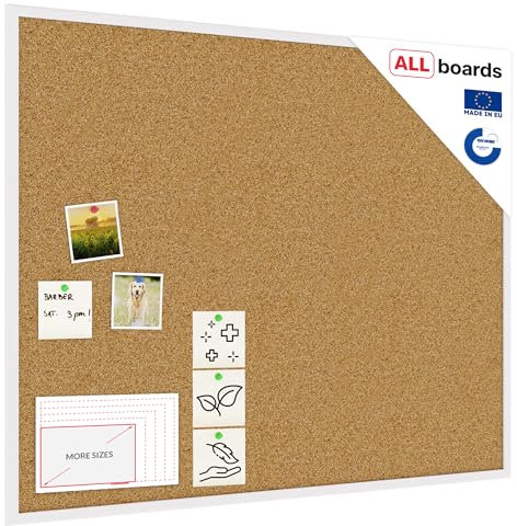 ALLboards Pinnwand mit Weißem Holz Rahmen 100x80cm Korktafel Korkwand Pinnwand Kork