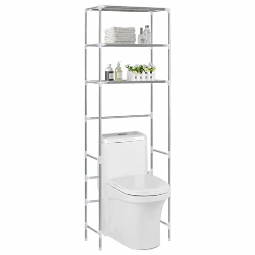 LAPOOH Toilettenregal mit 3 Ablagen Silbern 53x28x169 cm, Wc Regal, Regal Über Toilette, Regal Waschmaschine, Bad RegalÜberbauregal, Bad Regal Stehend, Toiletten Regal