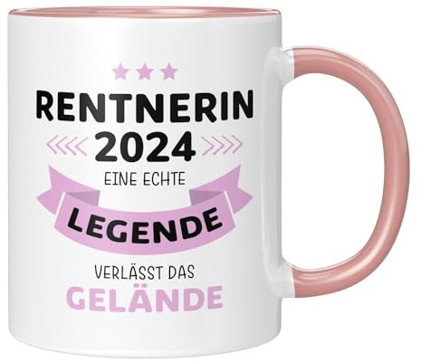 TassenTicker - Rentnerin 2024 - Eine echte Legende verlässt das Gelände - Renteneintritt Geschenk Frau - Ruhestand - Pension - Abschiedsgeschenk Kollegen - spülmaschinenfest - Rosa