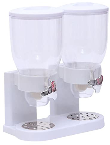 Tiuimk Doppelter Müsli-Spender Dual Lebensmittelspender für Zuhause Speisekammer Müsli Weiß