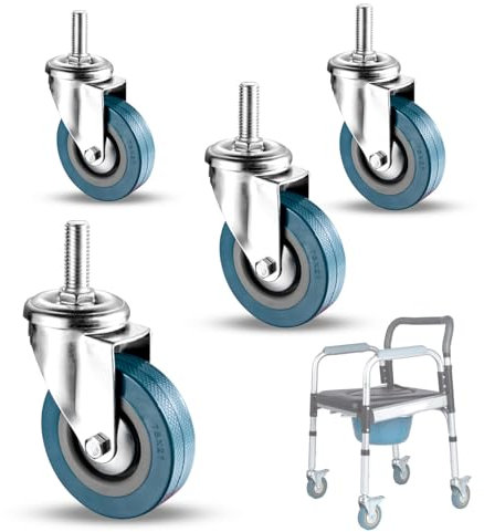 WORDFUN 4 Stück Lenkrollen Für Möbel, Schwerlastrollen Mit Bremse, 360° Drehbar Leise rutschfeste Transportrollen, M10x30mm, M12x30mm, Für Möbel Tischwagen Wiegen Rollen Küchenschrank
