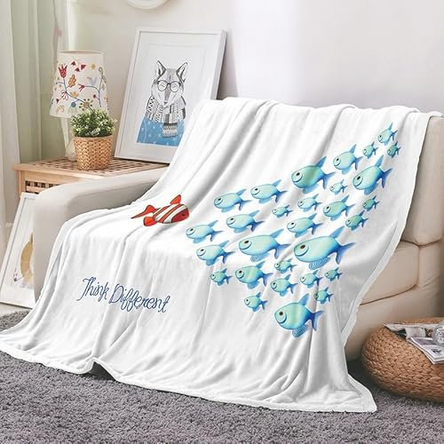 EHOMERY Kuscheldecke Couch Activity Decke Baby Kuscheldecke Junge Leichte Warme Decke Camping Fischschwarm Sommerdecke Dekorative Weiche Kuscheldecken Weiß 240x180cm