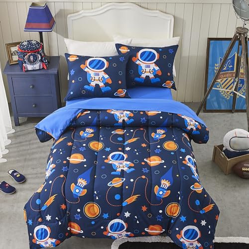 Seward Park Space Navy Twin XL Bettdecken-Set für Jungen, Mädchen, Kinder, Teenager, 5-teiliges Bett in einer Tasche, Galaxie-Astronauten-Bettdecke mit Bettlaken-Sets, Schlafsaal-Bettwäsche-Set