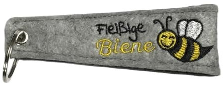 Generisch Schlüsselanhänger Fleißige Biene hellgrau Filz ca.14cm lg 4cm breit Bienen Imker Schlüsselanhänger