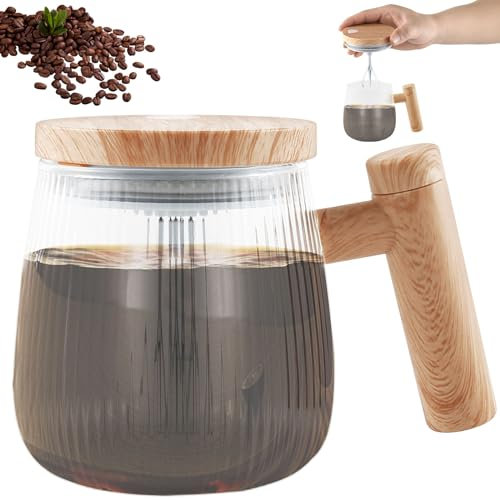 Self Stirring Mug, Glass Electric High Speed Mixing Cup, 13.5oz Self Stirring Coffee Mug with Lid & Handle,Automatic Rotating Blender Cup for Coffee/Milk/Protein Powder at Home/Office/Travel (Clear)