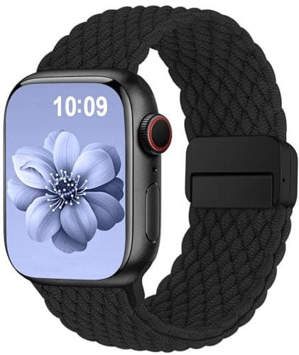 Higgs Geflochtenes Armband Kompatibel mit Apple Watch Armband 40mm 41mm 42mm 38mm Damen Herren, Magnetisch Verschluss Elastisch Stoff Sport Nylon Armbänder für iWatch SE Series 10 9 8 7 6 5 4 3 2 1