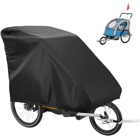 Pwocvoe Bicycle Trailer Cover,Waterproof Bike Trailer Storage Cover,Bike Cover 420D Oxford Material with PU Coating, Kid's/Pet Bike Trailer Cover Anti-UV/Windproof/Dustproof, 55x 33x 39 inch