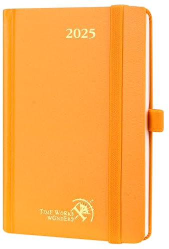 POPRUN Taschenkalender 2025 Klein Hardcover, ca. A6 (16 x 10,5 cm) - Kalender 2025 Klein (Jan.2025-Dez.2025) - Wochenplaner 1 Woche 2 Seite mit Innentasche - Orange