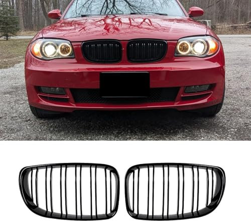 Gangying E81 Griglia Paraurti Anteriore Griglia per BMW 1 serie E81 E82 E87 E88 Paraurti Anteriore Griglia Nero Lucido Rene 2008-2013 Doppia Griglia Grill
