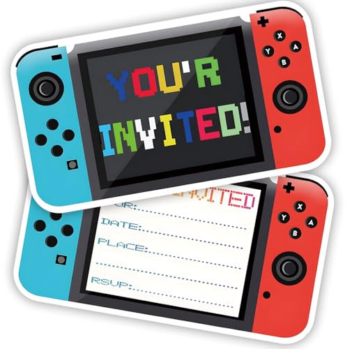 ZELAITE Video Gamer Invitations, 12PCS Gaming Party Supplies Fill-in Invitations with Envelopes for Girls and boys Birthday party (F)