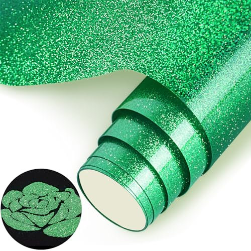 NANAPLUMS Plotterfolie Textil, Glitzer 3D-Puff-Vinyl- 30,5 x 100 cm Puff HTV Vinylrolle für T-Shirts, 3D-Puff-Hitzetransfer-Vinyl, Glitzer Grün