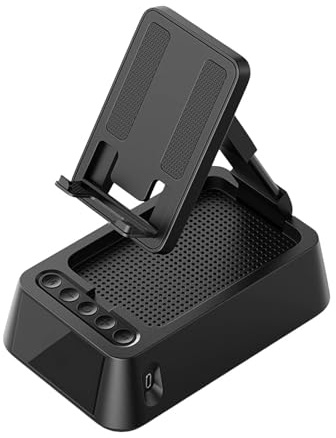 Wf40 Regalos para él Su Soporte para teléfono Celular Altavoces Cool Tech Gadgets de Cocina Soporte para teléfono Ajustable con LCD Reloj Despertador Digital Sonido Envolvente (Black, One Size)