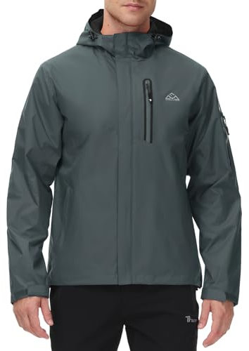 Rdruko Regenjacke Herren Wasserdicht Windbreaker Atmungsaktiv Freizeitjacke Fahrrad Regenmantel mit Kapuze Leichte Functionsjacke für Wandern Laufen Camping Outdoor (Dunkelgrau, L)